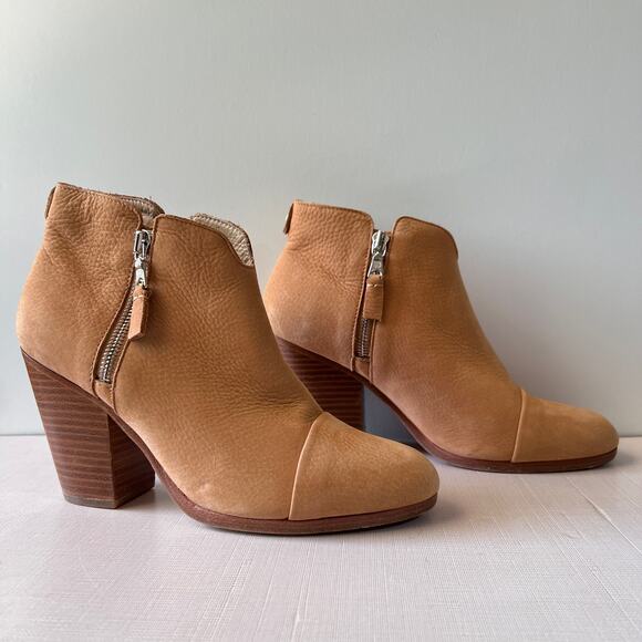 Rag & Bone Margot Leather Ankle Boot Tan Block Heel Side Zipper Womens Size 38.5 - Picture 2 of 8